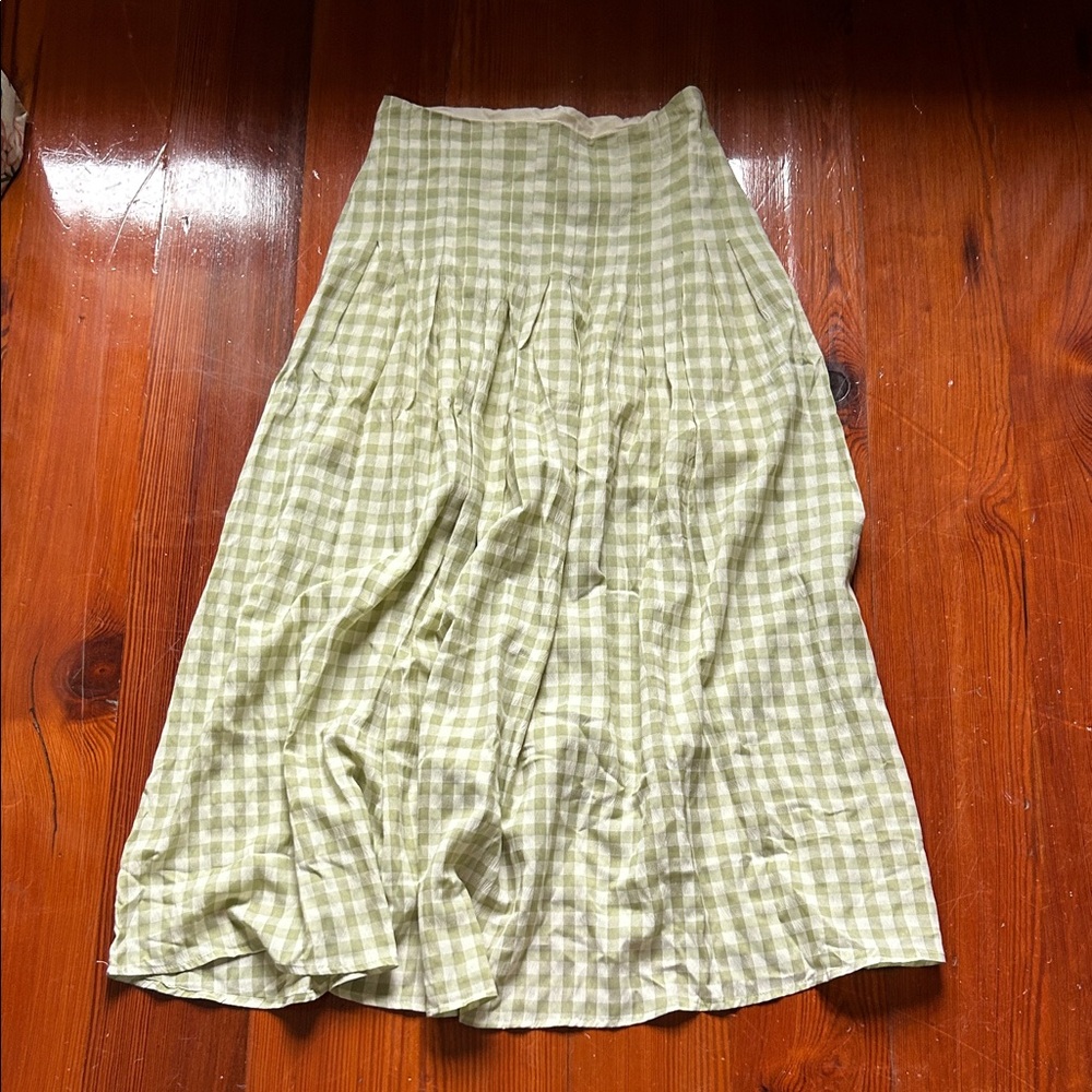 Light Green Gingham Maxi Skirt